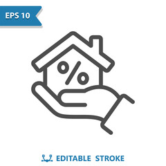 Hand, House Icon. Home, Real Estate, Mortgage, Realtor, Percent, Percentage Sign