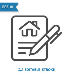 Contract Icon. Mortgage, Lease, Home, House, Document, Pen