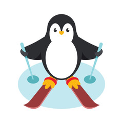 Penguin skier flat icon on white background for web design