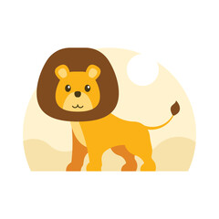 Cute cartoon lion. Vector illustration in flat style on white background.