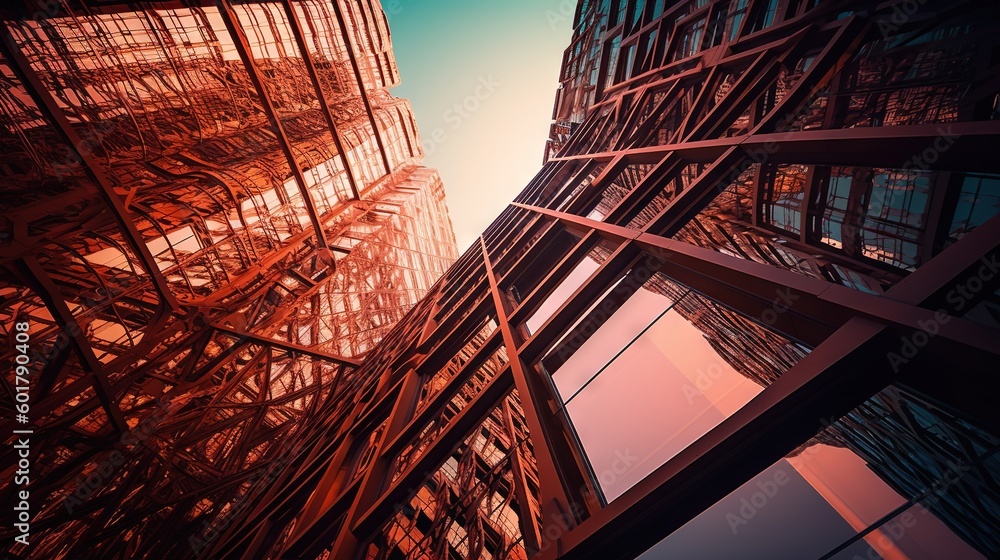 Poster a very tall building with a lot of windows on it. generative ai