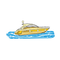 Yacht on the water. Vector illustration on a white background.