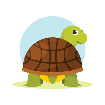 Cute cartoon turtle. Vector illustration in flat style. Isolated on white background.