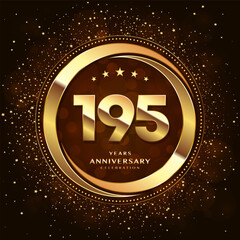195th anniversary logo with double rings and gold font decorated with glitter and confetti