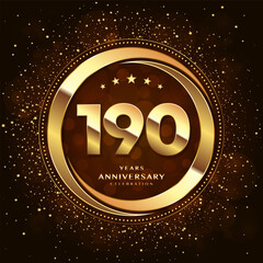 190th anniversary logo with double rings and gold font decorated with glitter and confetti