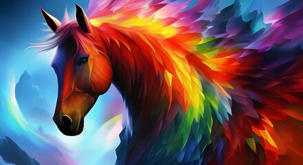 Colorful portrait of a horse. Splashing colors. Generative AI.