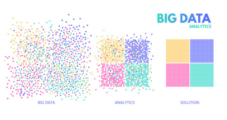 Big data analytics. Chaotic data analysed and sorted to structured solution. Machine learning algorithm visualisation vector concept illustration
