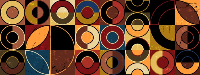 Gordijnen abstract geometric background pattern, retro style, with circles, semicircle, lines, paint strokes and splashes © Kirsten Hinte