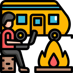 camping remote working Color line icon