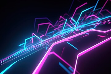 Fototapeta premium abstract futuristic background with pink blue glowing neon moving high speed wave lines and bokeh lights. Data transfer concept Fantastic wallpaper, Ai Generative