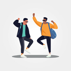 vector, two happy men dancing