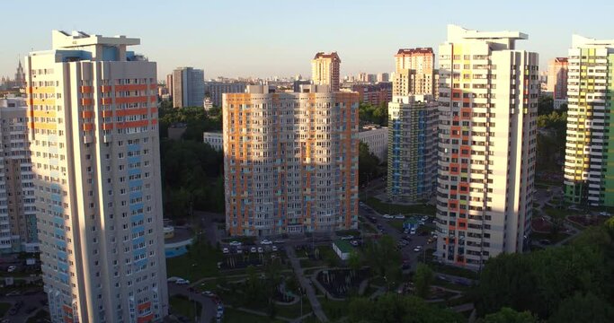 New modern residential complex. Drone rises above new residential microdistrict
