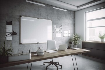 Office Interior with Empty Whiteboard generative AI