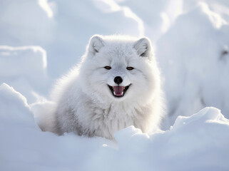 Obraz na płótnie Canvas Happy and funny arctic fox in winter