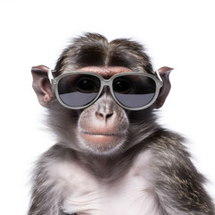 A monkey wearing sun glasses in isolated white background, world sun glass day Generative Ai