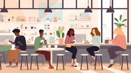 Fototapeta na wymiar Coffee Shop Illustration for a Tech Company