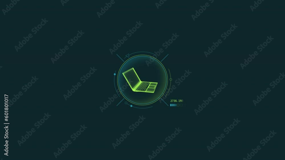 Poster hud element - animation of 3d virtual laptop.