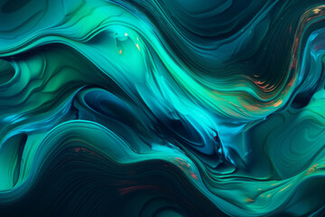 Liquid wavy background in vivid aquamarine tone color. Created with generative AI tools.