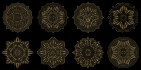 Set. Guilloche. Protective mesh, element, template. Vector.