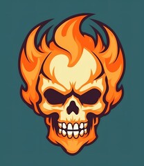 Flamming skull head illustration, generative ai