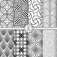 A set of vector seamless patterns. Modern geometric textures. Monochrome, linear.