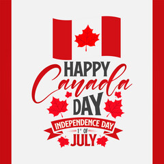 Happy Canada Day greeting card background - red Happy Canada Day typography design, Canada maple leaf, July 1st greeting card vector illustration