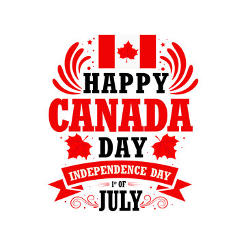 Happy Canada Day greeting card background - red Happy Canada Day typography design, Canada maple leaf, July 1st greeting card vector illustration