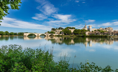 Panorama view of the city of Avignon on the Rhone River, France