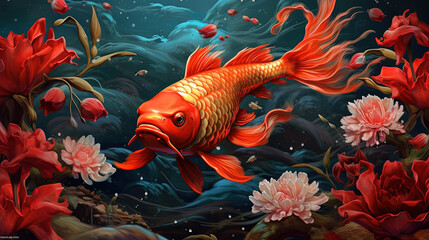 Red colorful fish "Koi Fish Illustration Photo