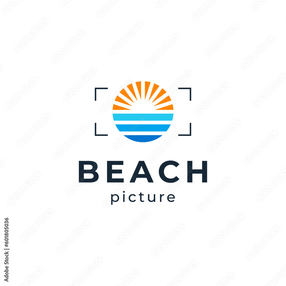 Wall mural beach and camera for photography logo design