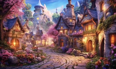 mittelalterliches Fantasiedorf. generative KI