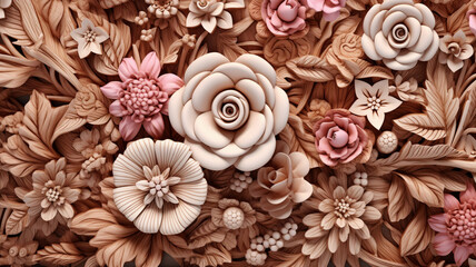Abstract Clay Blossom Bouquet Wooden Vibrant 3D Paper Crafted Beauty with Brown Pink Color