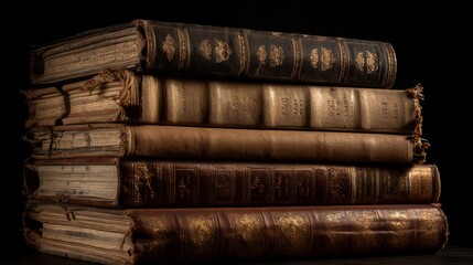Stack of Old Books with Distinguished Look