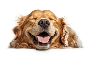 Adorable dog sleeping, smiling, and dreaming, a peaceful and heartwarming scene of canine contentment, isolated on a white background, generative ai