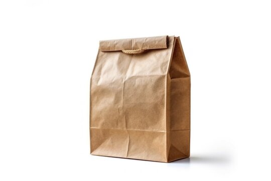 Brown Paper Bag For Food Delivery, An Eco-friendly Packaging Option For Takeout And Delivery Services, Isolated On A White Background, Generative Ai