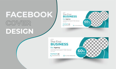 Professional business face book cover page web ad banner template with photo place modern layout white background and Vivid red shape and text design.