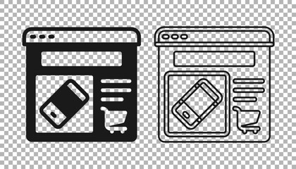 Black Online shopping on screen icon isolated on transparent background. Concept e-commerce, e-business, online business marketing. Vector