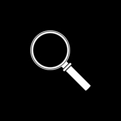 Magnifier symbol isolated on black background. 