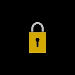 Broken or cracked lock icon isolated on black background.