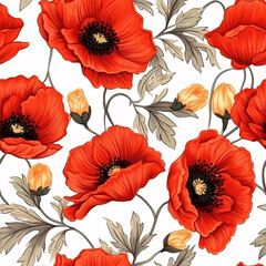 seamless pattern with poppy flowers, created with generative AI technology