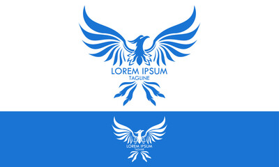 Blue Color Phoenix Bird with Spread Wing Logo Design