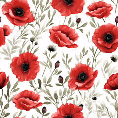 seamless pattern with poppy flowers, created with generative AI technology