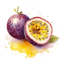 watercolor of passion fruits on white background (AI)