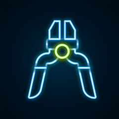Glowing neon line Pliers tool icon isolated on black background. Pliers work industry mechanical plumbing tool. Colorful outline concept. Vector