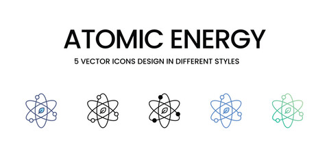 Atomic Energy Icon Design in Five style with Editable Stroke. Line, Solid, Flat Line, Duo Tone Color, and Color Gradient Line. Suitable for Web Page, Mobile App, UI, UX and GUI design.