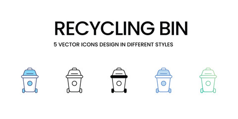 Recycling Bin Icon Design in Five style with Editable Stroke. Line, Solid, Flat Line, Duo Tone Color, and Color Gradient Line. Suitable for Web Page, Mobile App, UI, UX and GUI design.