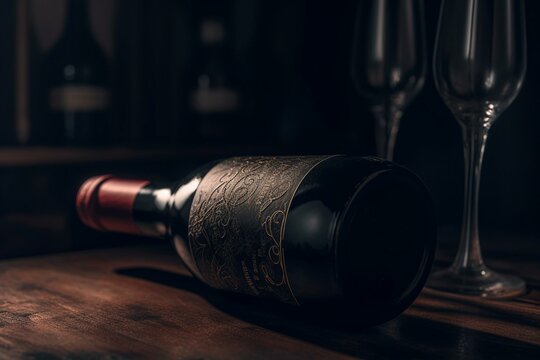Image of a drawn red wine bottle. Generative AI