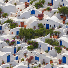 Fototapeta premium Greek island village, seamless pattern, Generative AI