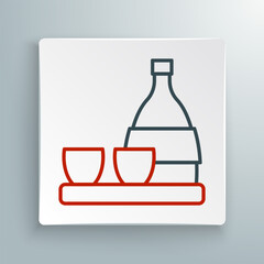 Line Bottle of sake, small cup of sake icon isolated on white background. Colorful outline concept. Vector
