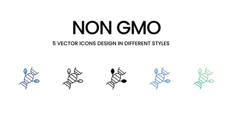 Non Gmo Icon Design in Five style with Editable Stroke. Line, Solid, Flat Line, Duo Tone Color, and Color Gradient Line. Suitable for Web Page, Mobile App, UI, UX and GUI design.